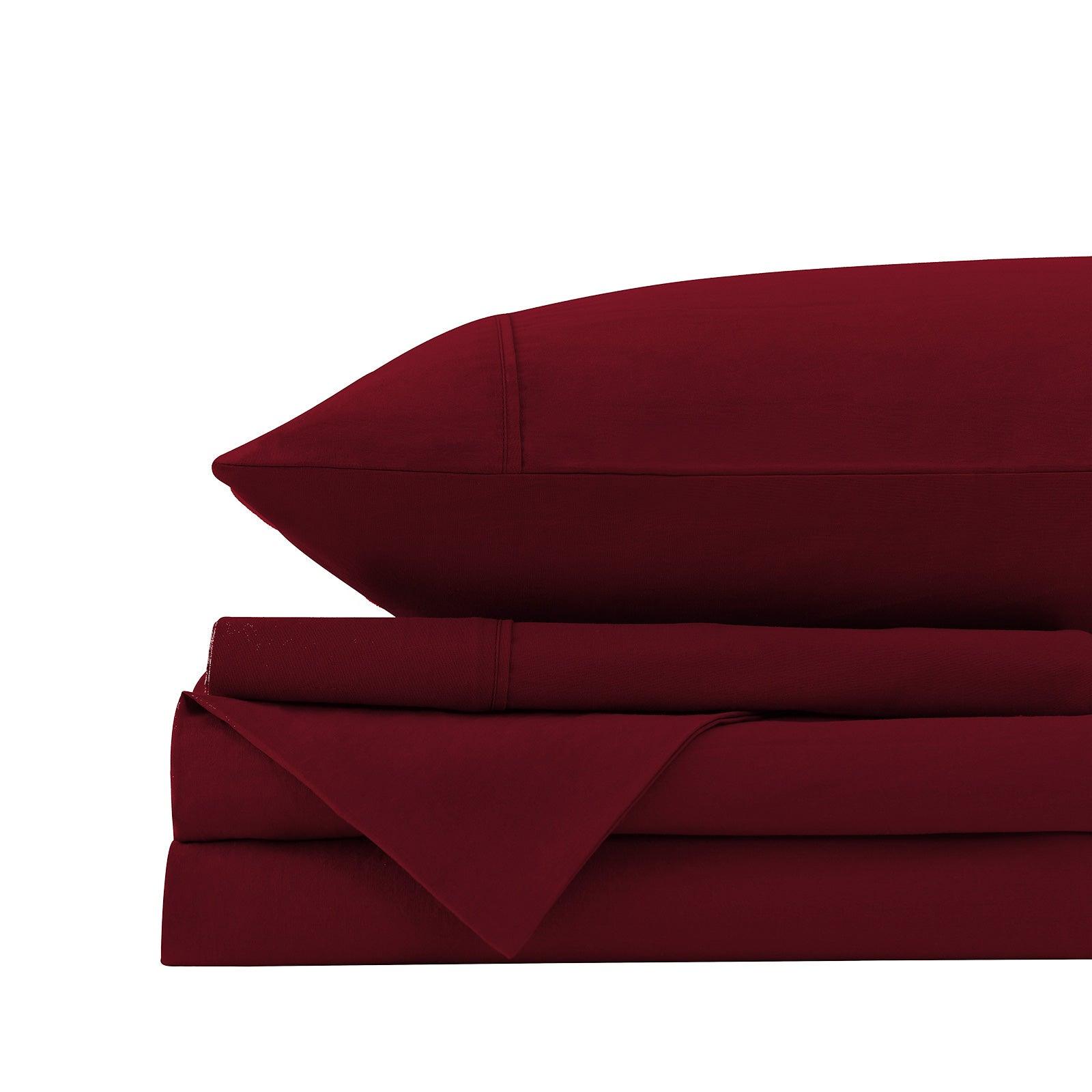 Royal Comfort Vintage Washed 100% Cotton Sheet Set Fitted Flat Sheet Pillowcases - Double - Mulled Wine