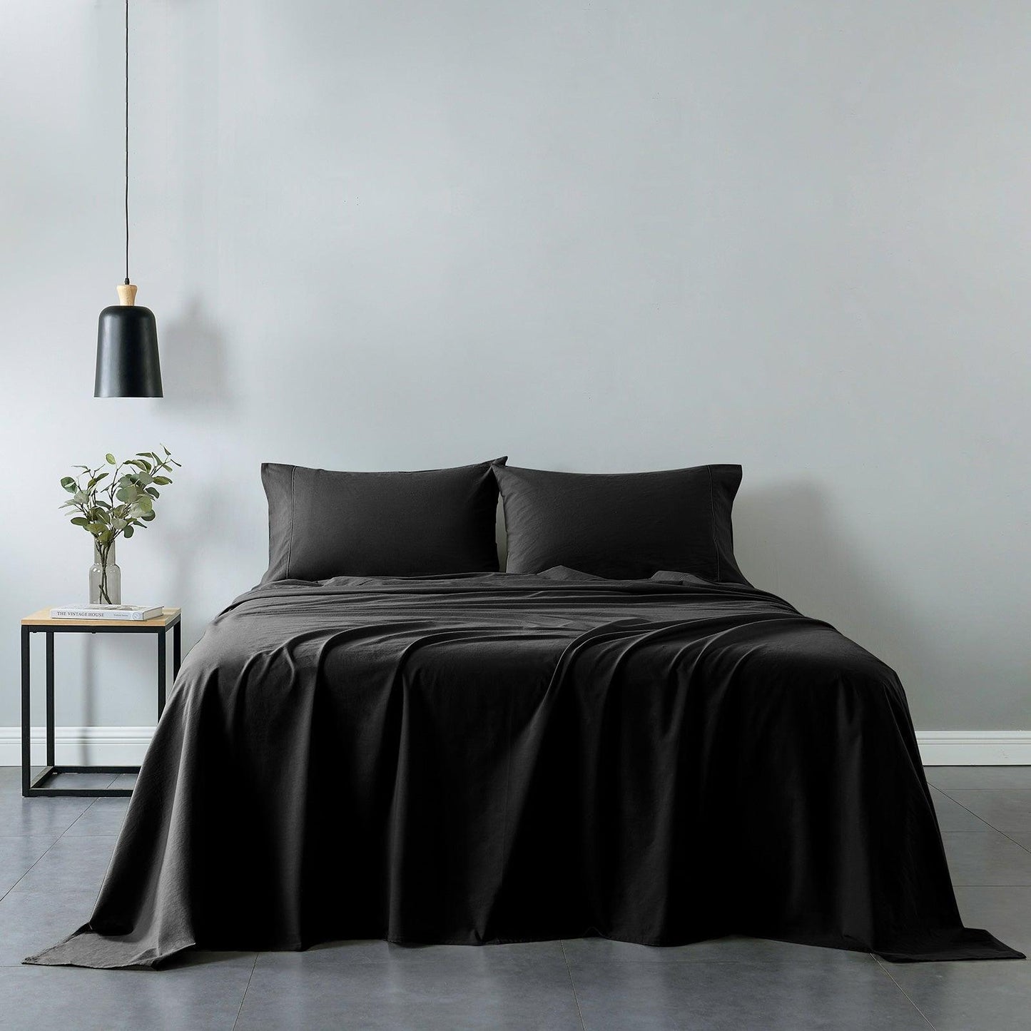 Royal Comfort Vintage Washed 100% Cotton Sheet Set Fitted Flat Sheet Pillowcases - Queen - Charcoal