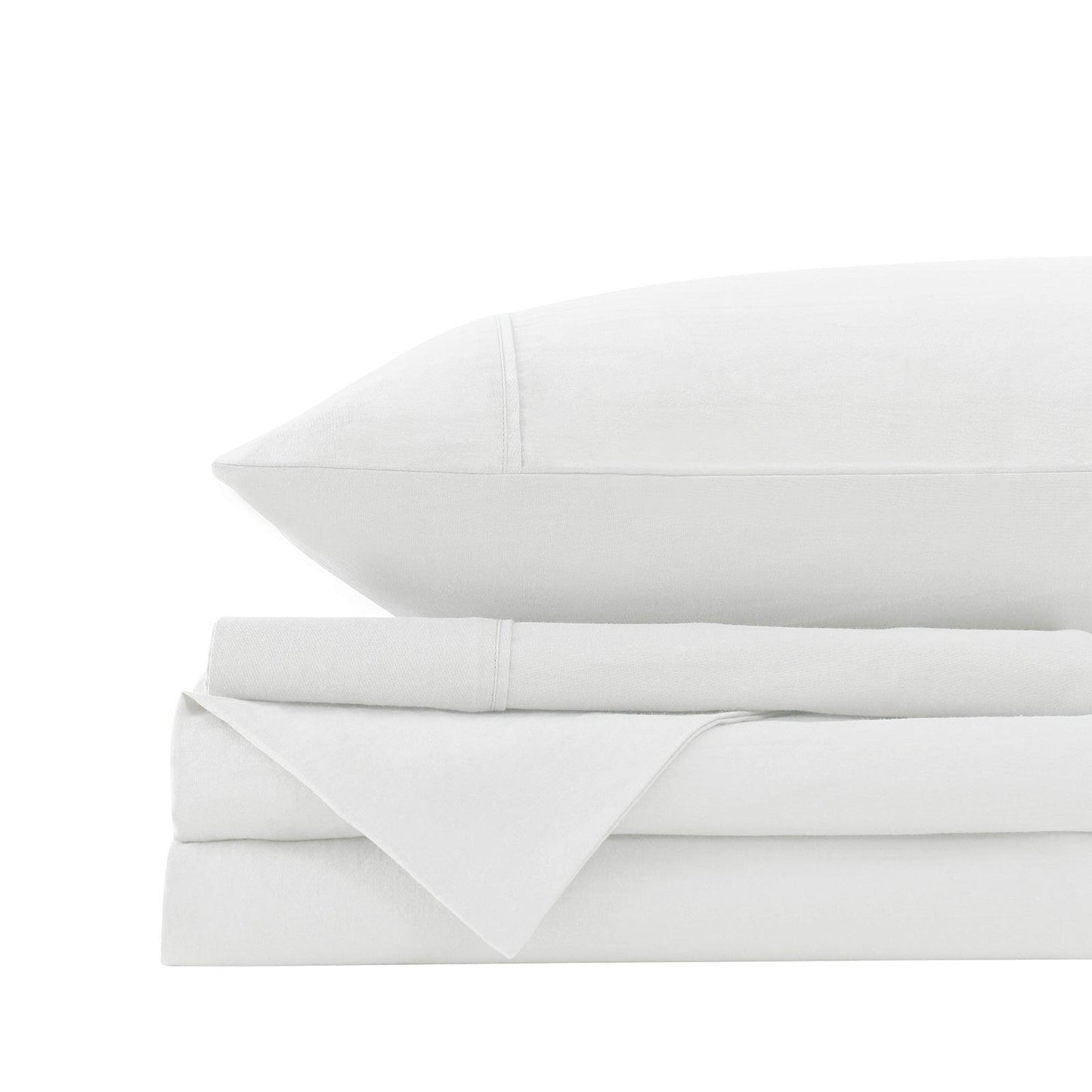 Royal Comfort Vintage Washed 100% Cotton Sheet Set Fitted Flat Sheet Pillowcases - King - White