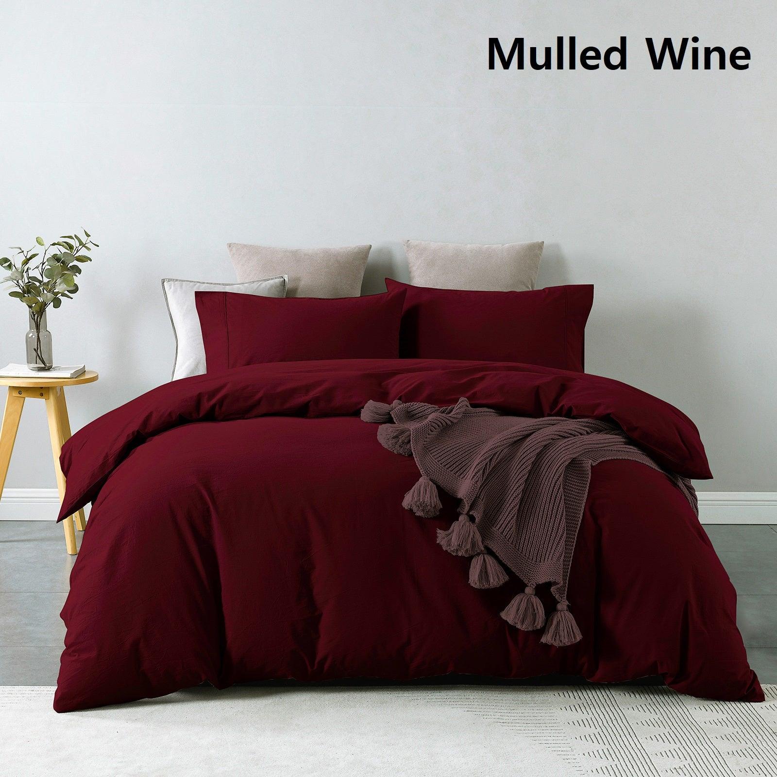 Royal Comfort Vintage Washed 100% Cotton Quilt Cover Set Bedding Ultra Soft - King - Mulled Wine