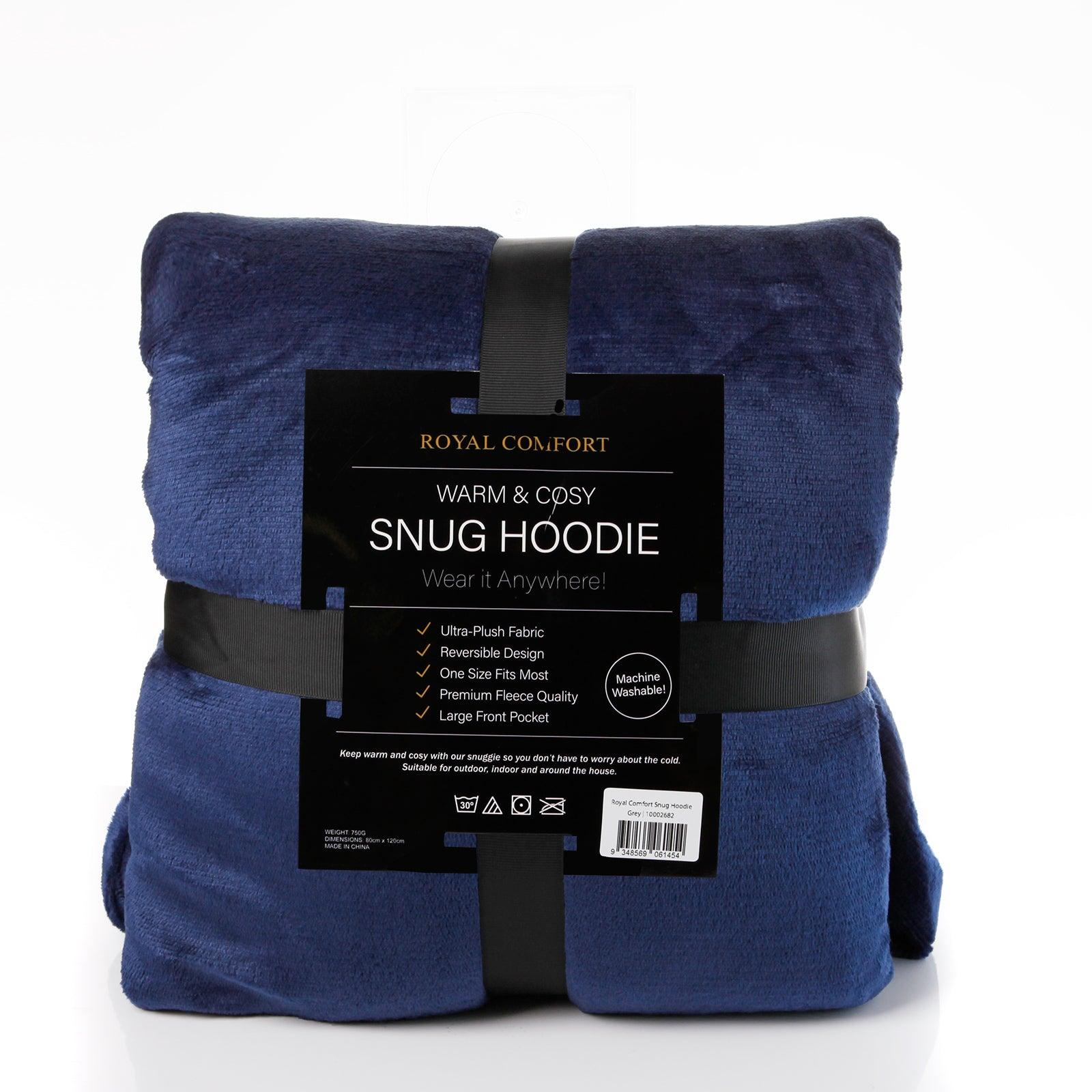 Royal Comfort Snug Hoodie Nightwear Super Soft Reversible Coral Fleece 750GSM - Navy