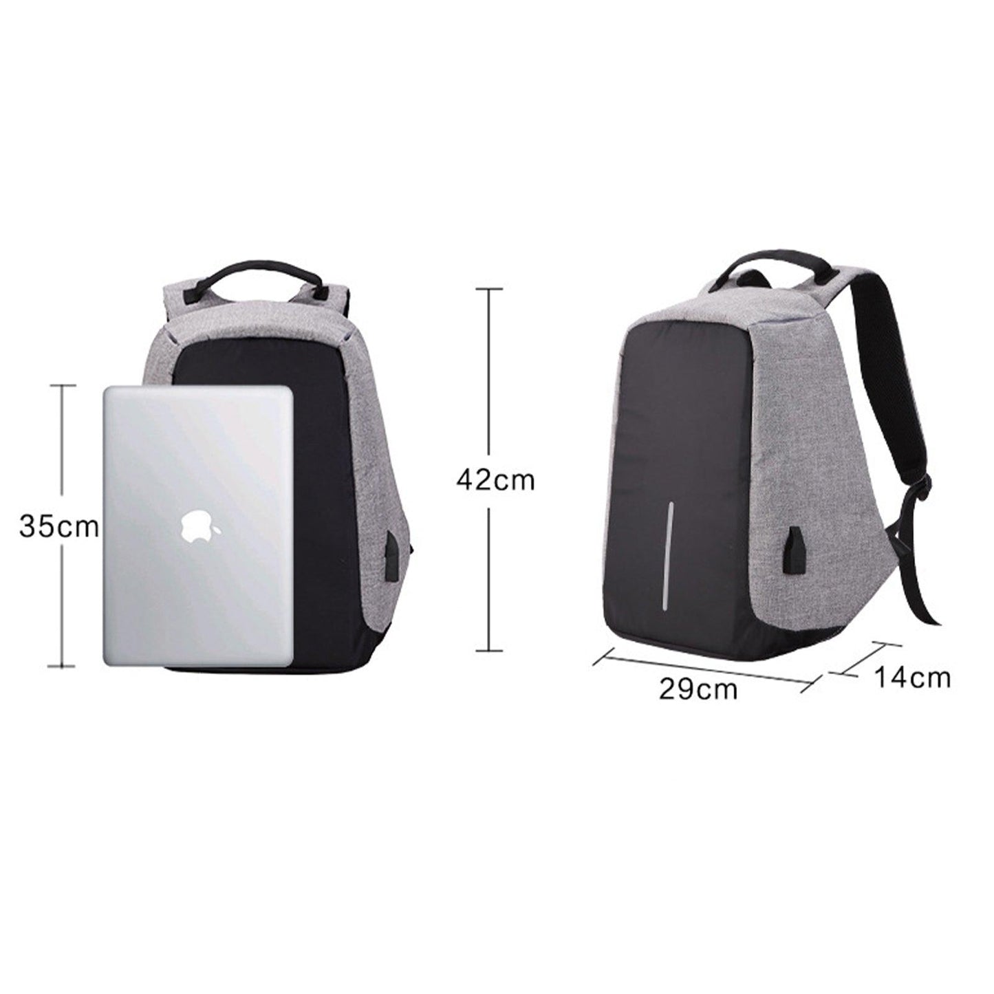 Anti Theft Backpack Waterproof bag School Travel Laptop Bags USB Charging 40 x 31 x 11cm Grey