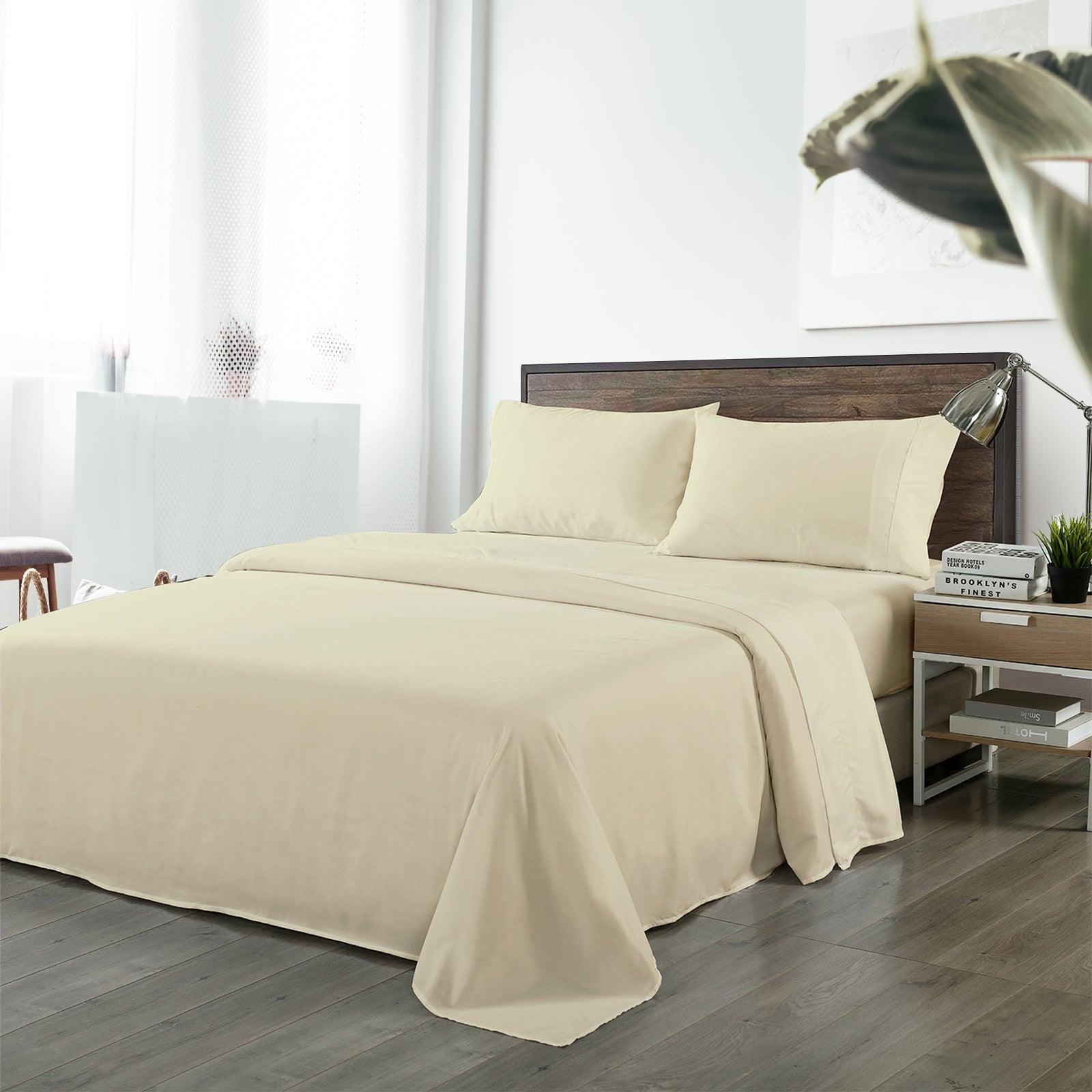 Royal Comfort Bamboo Blended Sheet & Pillowcases Set 1000TC Ultra Soft Bedding - Double - Ivory