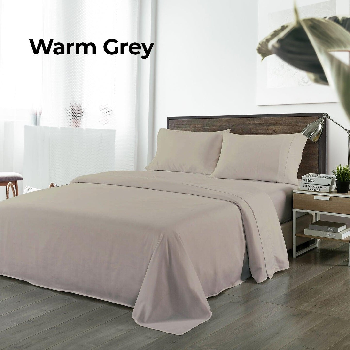 Royal Comfort Bamboo Blended Sheet & Pillowcases Set 1000TC Ultra Soft Bedding - Queen - Warm Grey