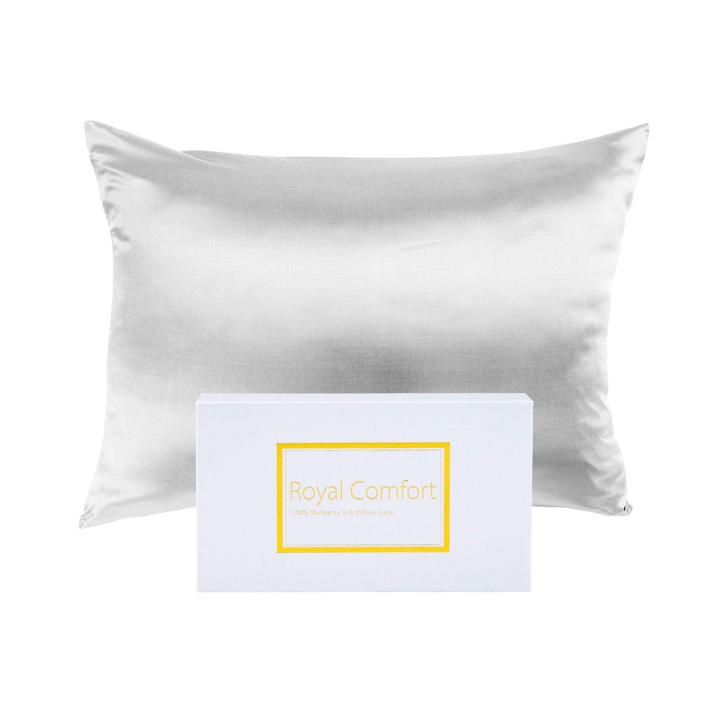 Royal Comfort Mulberry Soft Silk Hypoallergenic Pillowcase Twin Pack 51 x 76cm - Silver