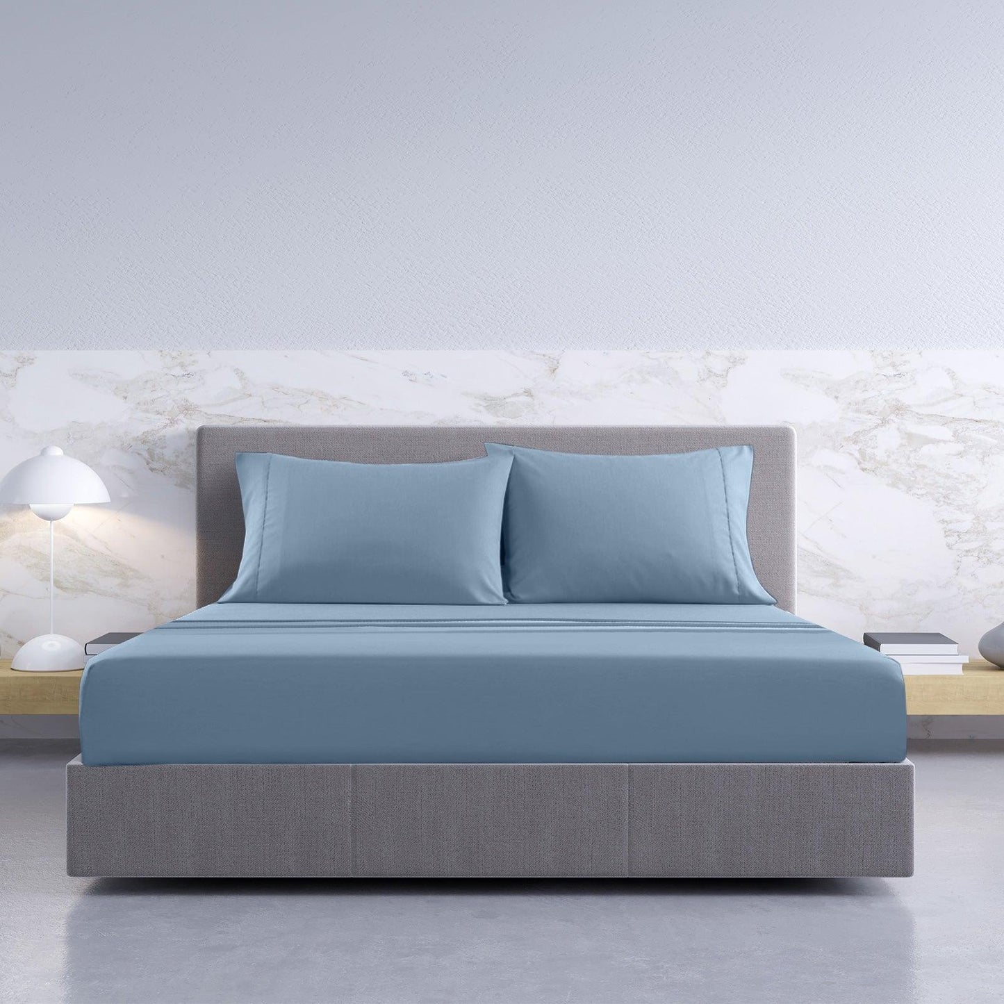 Royal Comfort 1000TC Hotel Grade Bamboo Cotton Sheets Pillowcases Set Ultrasoft - Double - Blue Fog