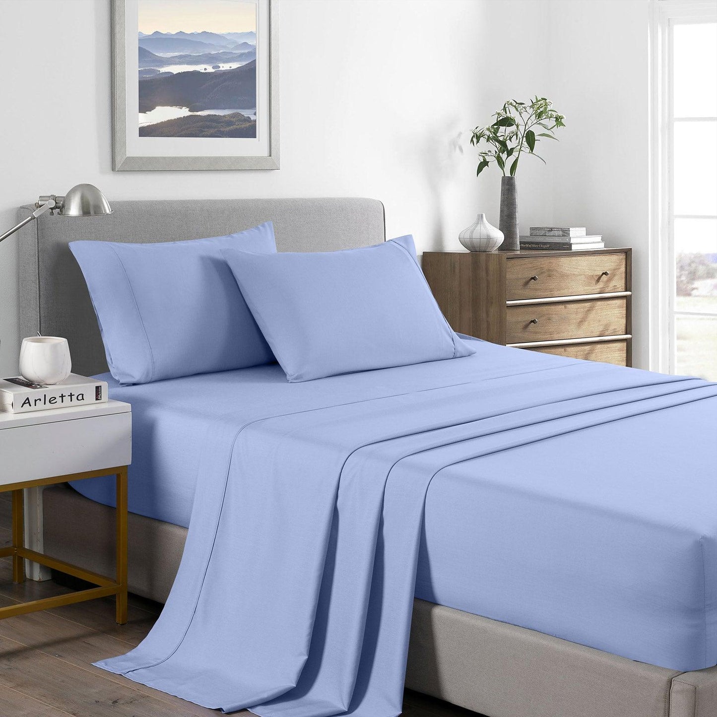 Royal Comfort 2000 Thread Count Bamboo Cooling Sheet Set Ultra Soft Bedding - Double - Light Blue