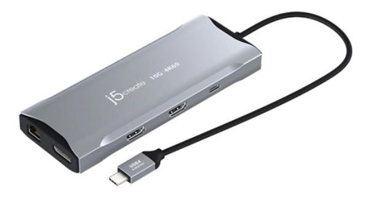 J5create JCD397 4K60hz Elite USB-C Triple Mini Dock Compatible with USB4 devices USB-C to 2xHDMI, 1xDP, USB-Ax2, USB-Cx1, RJ-45, MicroSD card reader