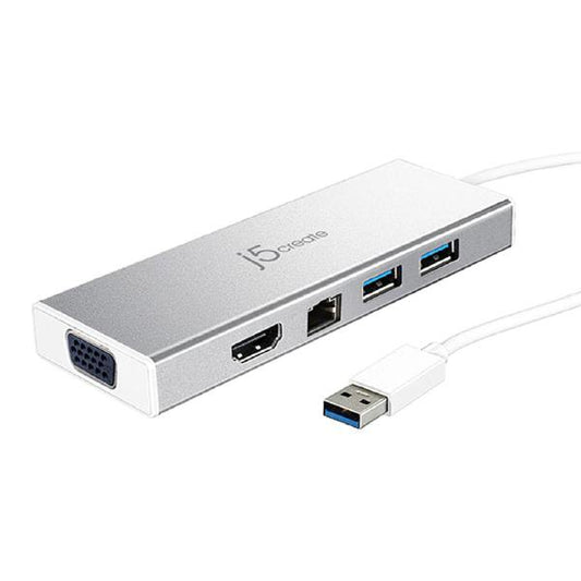 J5create JUD380 USB 3.0 Mini Dock for Dual display Adapter includes HDMI &amp VGA output, USB 3.1 Type-A port x 2, Gigabit Ethernet port