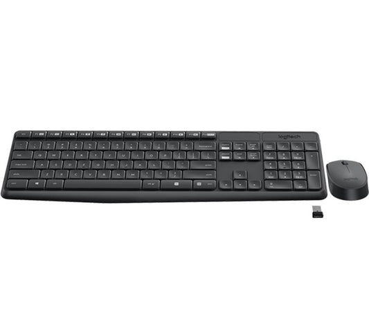 Logitech Wireless Keyboard &amp Mouse Combo, MK235, Black, USB Receiver, Full Size.