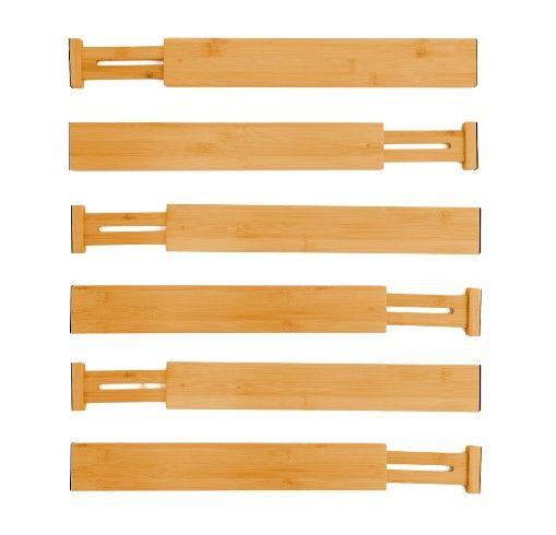 6 Pack Bamboo Adjustable Kitchen Drawer Dividers (Large, 44-55 cm)