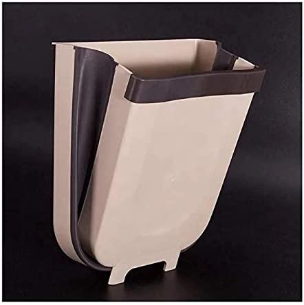 Hanging Trash Can Collapsible Small Garbage Waste Bin for Kitchen Cabinet Door (Beige)