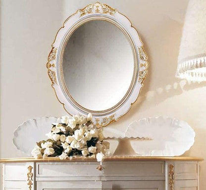 Oval Antique Vintage Hanging Wall Mirror for Bedroom and Livingroom (White, 38 x 33 cm)