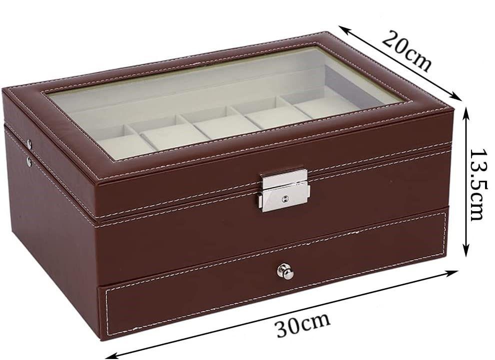 12 Slot PU Leather Lockable Watch and Jewelry Storage Boxes (Brown)