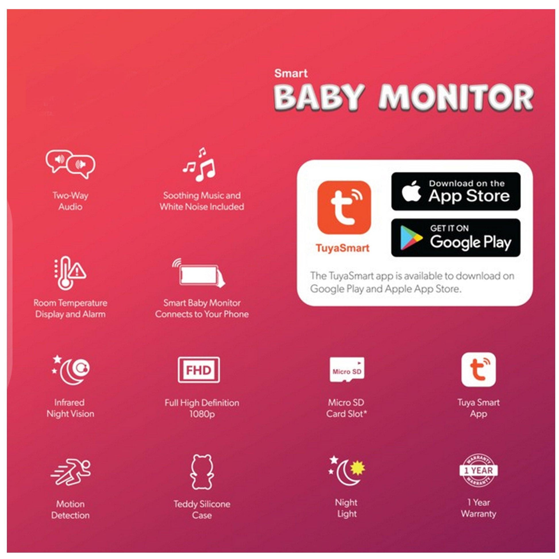 New DGTEC Teddy Smart Full HD Baby Monitor Pink iOS Android App