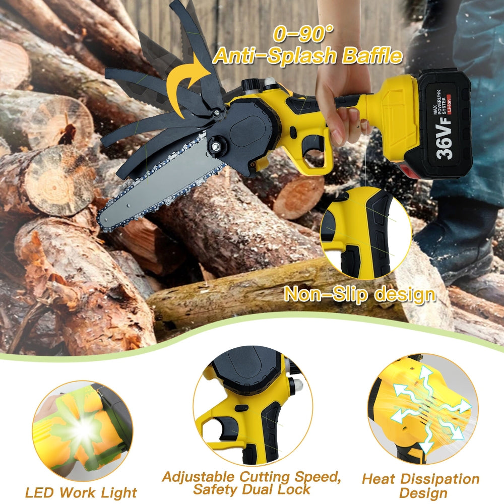 36V 8" Mini Cordless Electric Chainsaw 2XBattery 36V Wood Cutter Rechargeable