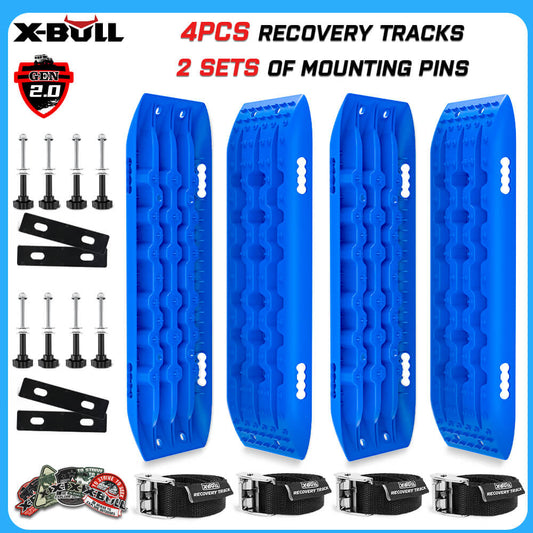 X-BULL 4X4 Recovery tracks 10T 2 Pairs/ Sand tracks/ Mud tracks/  Mounting Bolts Pins Gen 2.0 -Blue