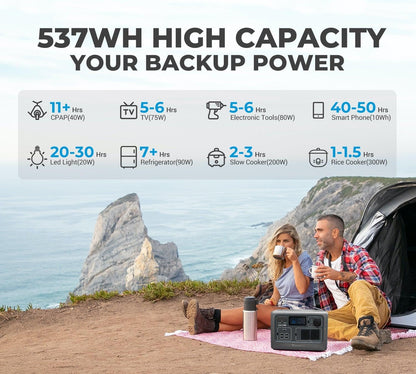 Bluetti EB55 Portable Power Staiotn 700W/537Wh LiFePO4 Battery Backup AU Plug for Home Emergency Outdoor Camping Black