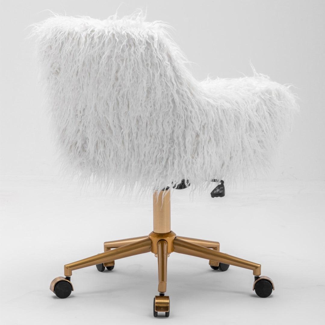 Fluffy Office Chair Faux Fur Modern Swivel Desk Chair for Women And Girls-White