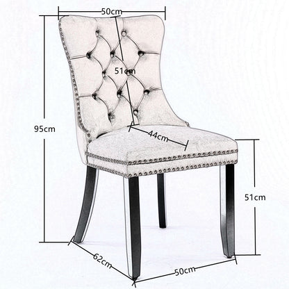 8x Velvet Dining Chairs Upholstered Tufted Kithcen Chair with Solid Wood Legs Stud Trim and Ring-Beige