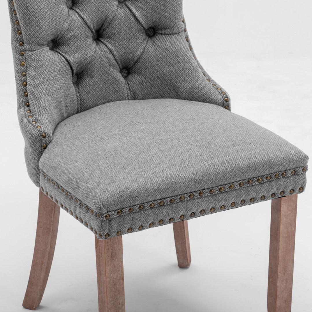 AADEN Modern Elegant Button-Tufted Upholstered Linen Fabric with Studs Trim and Wooden legs Dining Side Chair-Gray