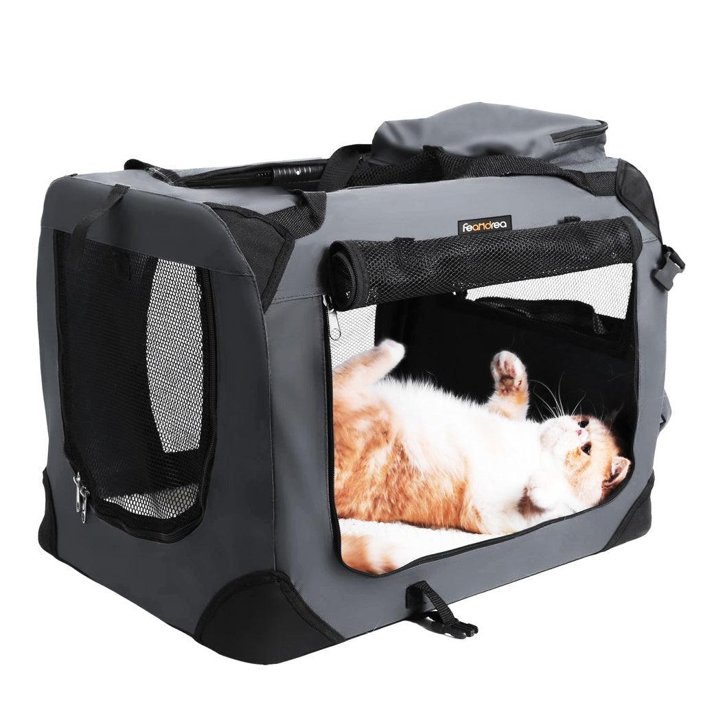 FEANDREA Dog Kennel Transport Box Folding Fabric Pet Carrier 60cm Grey