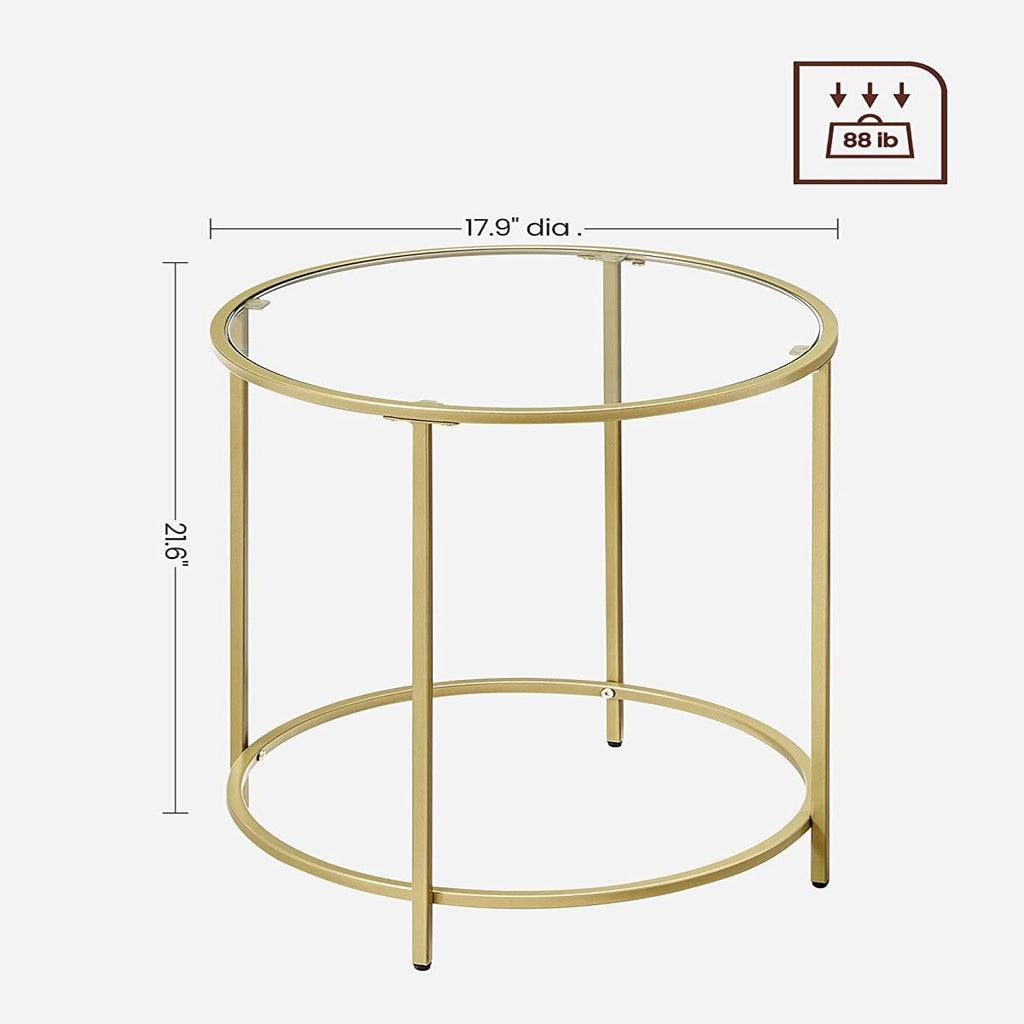 VASAGLE Round Side Tables Set of 2 Tempered Glass with Steel Frame Gold LGT037A61