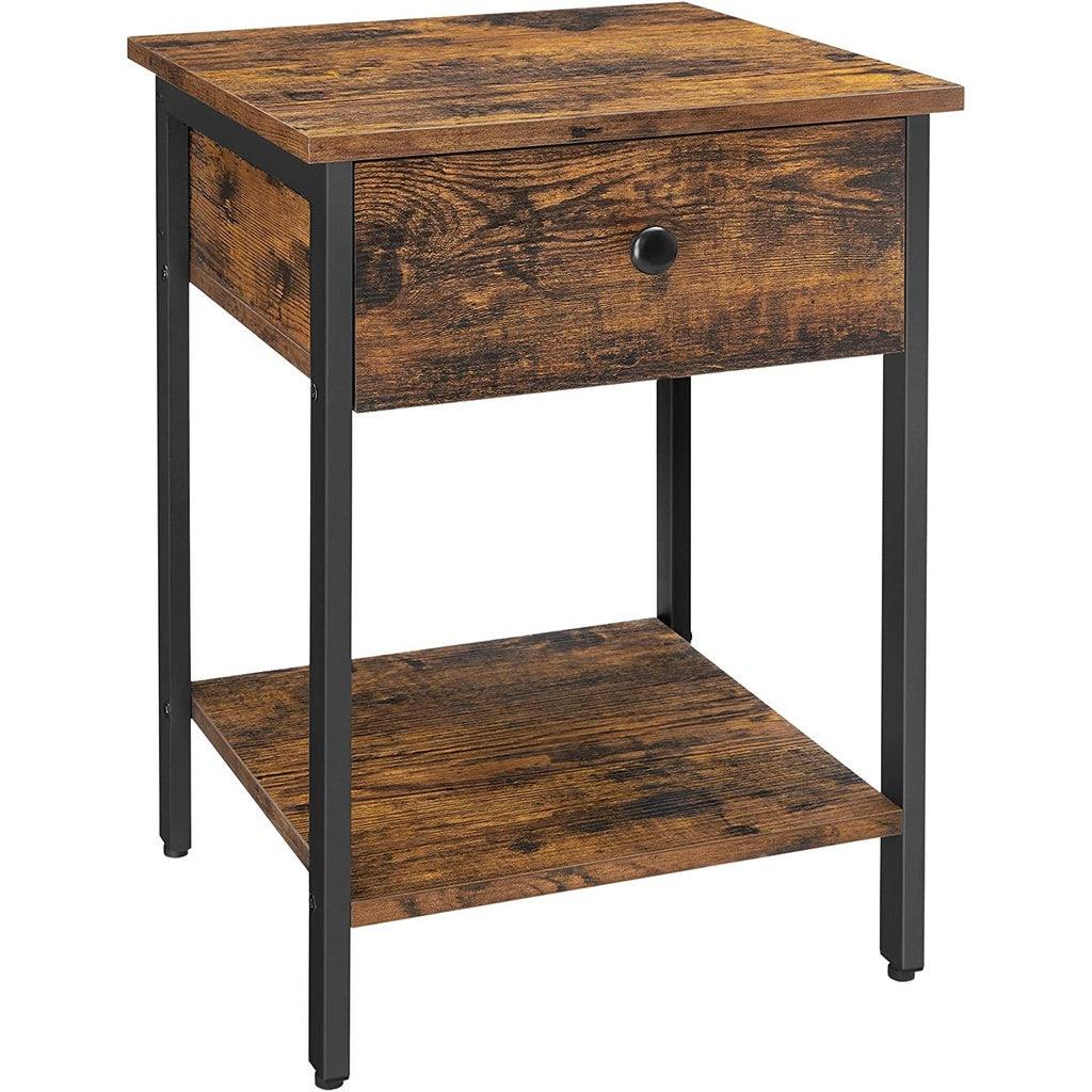 VASAGLE End Table with Drawer and Shelf Rustic Brown and Black LET55BXV1