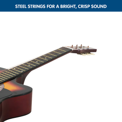 Karrera 38in Pro Cutaway Acoustic Guitar with Bag Strings - Sun Burst