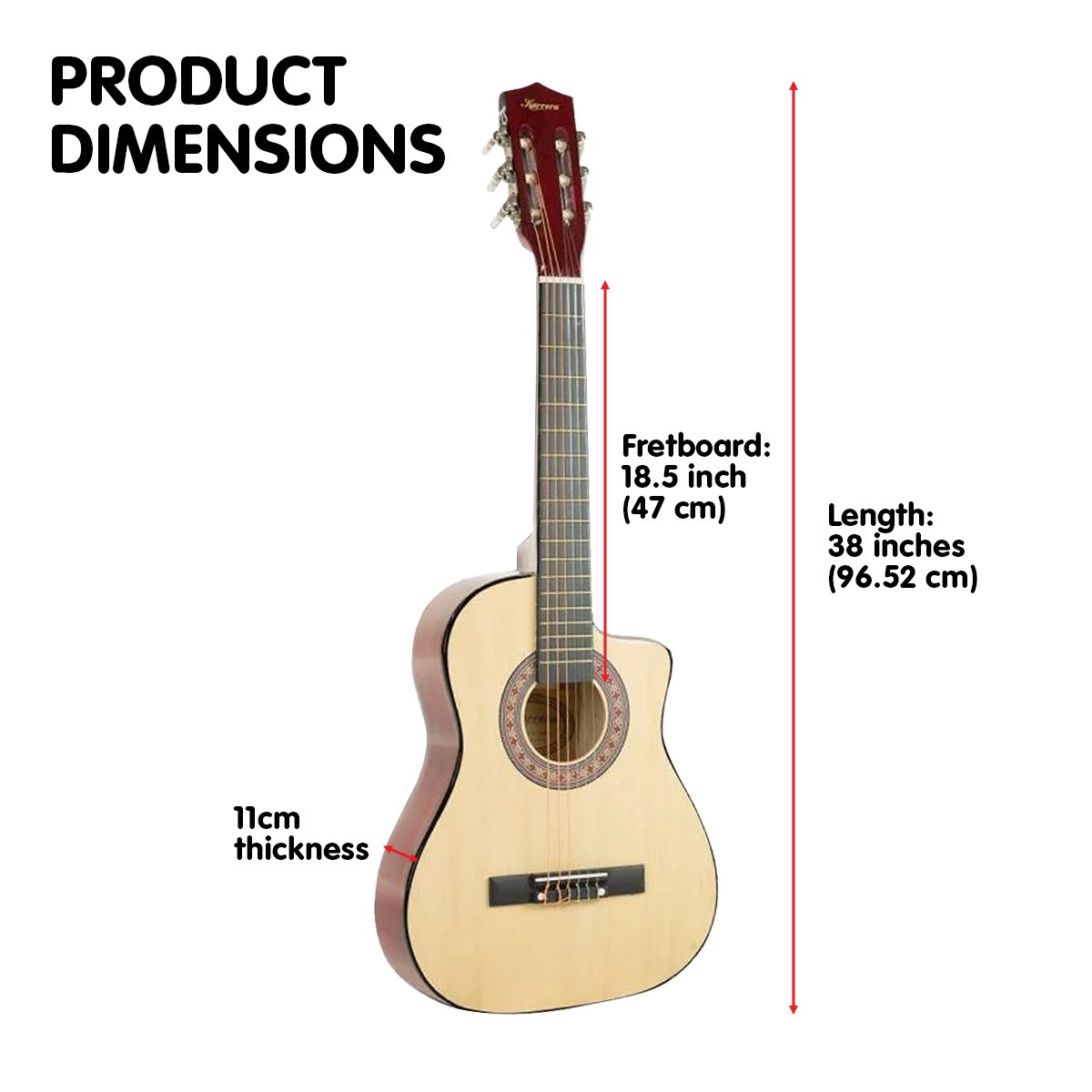 Karrera 38in Pro Cutaway Acoustic Guitar with guitar bag - Natural