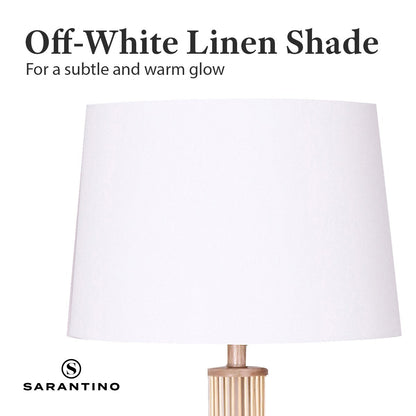 Sarantino Rattan Floor Lamp With Off-White Linen Shade by Sarantino