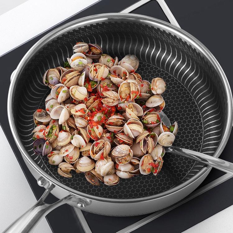 Stainless Steel Frying Pan Non-Stick Cooking Frypan Cookware 32cm Honeycomb Double Sided