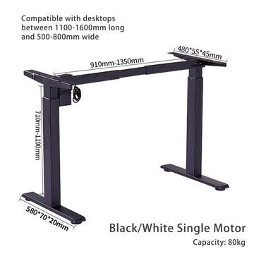 Standing Desk Height Adjustable Sit Stand Motorised White Single Motors Frame Top