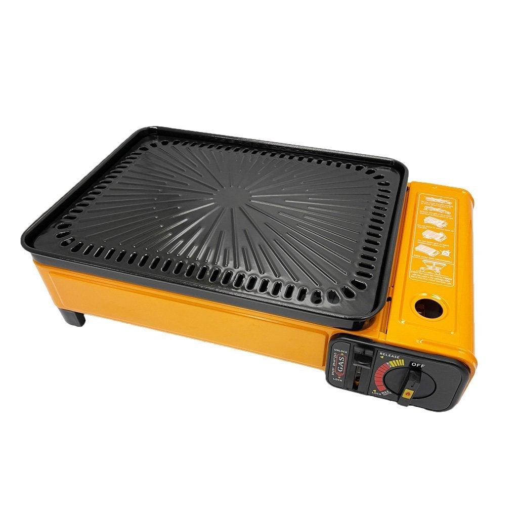 Portable Gas Stove Burner Butane BBQ Camping Gas Cooker With Non Stick Plate Black without Fish Pan and Lid