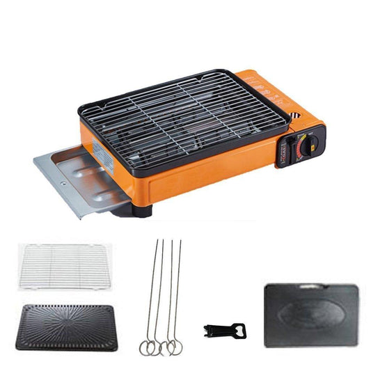 Portable Gas Stove Burner Butane BBQ Camping Gas Cooker With Non Stick Plate Orange