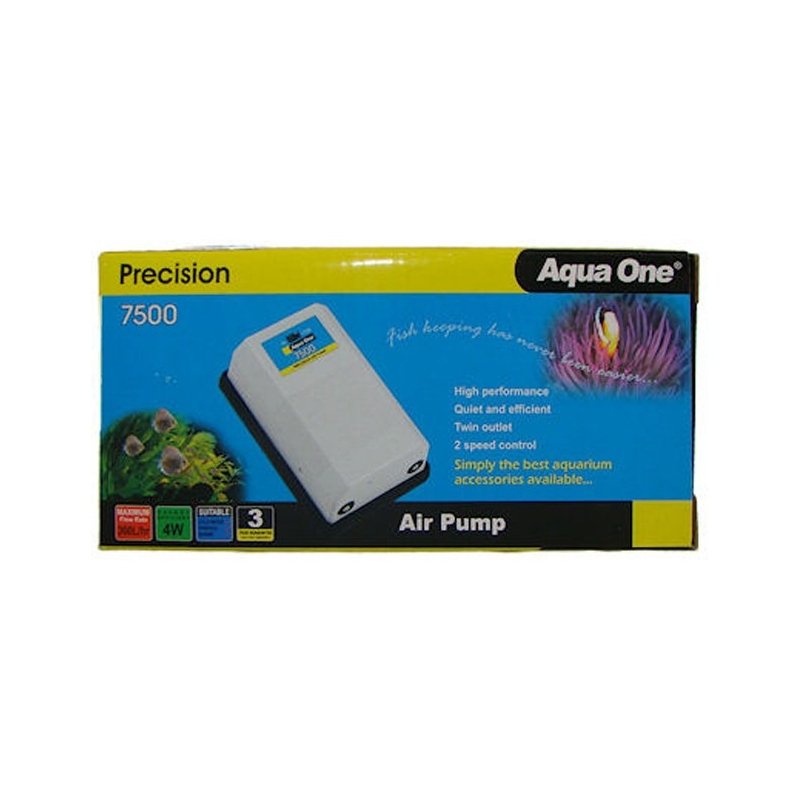 Aqua One Air Pump with Twin Outlet - 7500, 360 L/H for Efficient and Energy-saving Oxygenation of Tanks