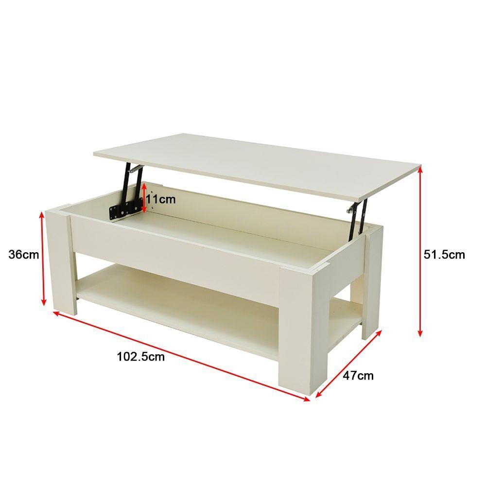 Lift Up Coffee Table with Storage - White