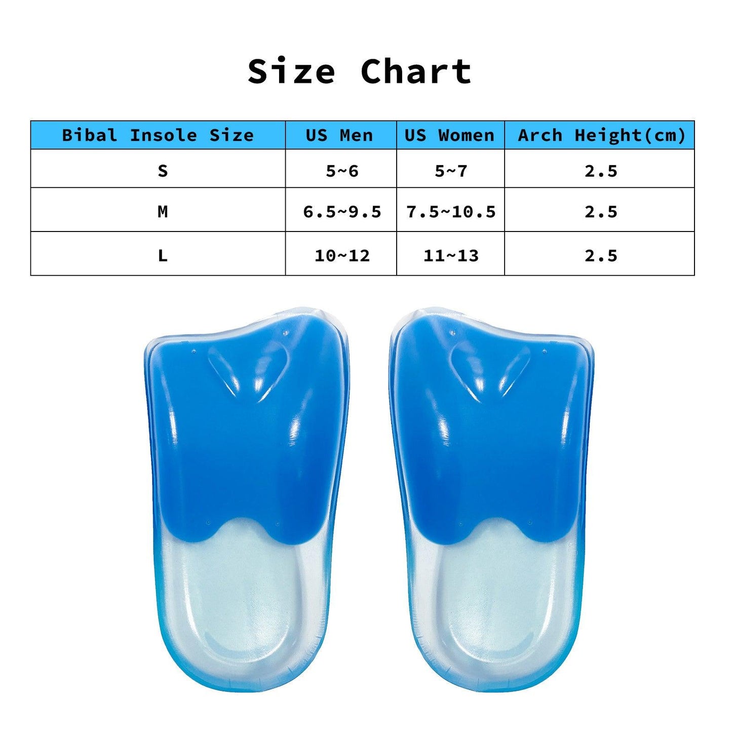 Bibal Insole 4X Set 3-Size Combo Gel Half Insoles Shoe Inserts Arch Support Foot Pad
