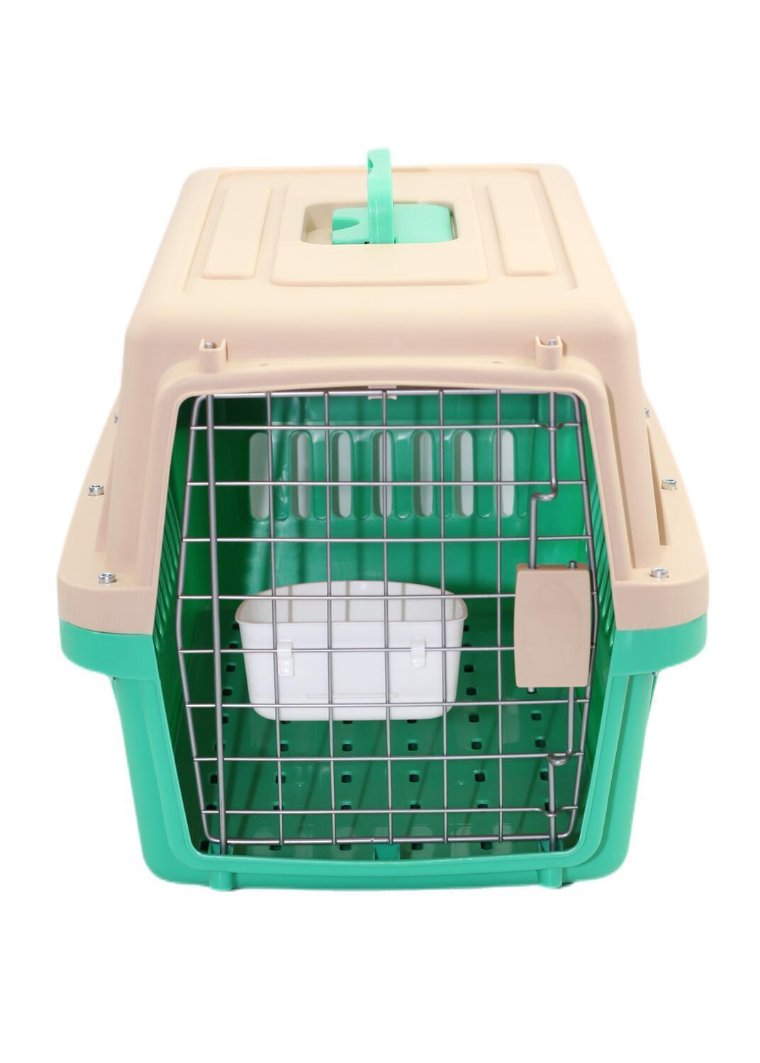 Small Dog Cat Crate Pet Airline Carrier Cage With Bowl and Tray-Green