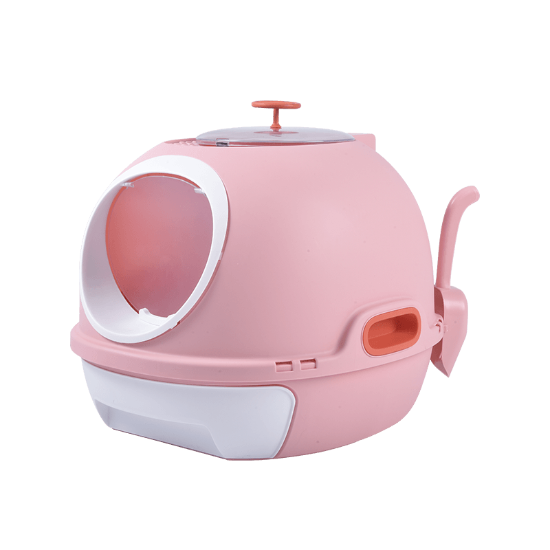 Hooded Cat Toilet Litter Box Tray House With Drawer & Scoop Pink