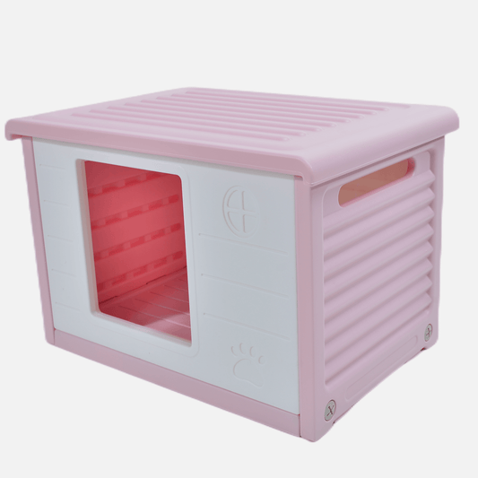 Small Plastic Pet Dog Puppy Cat House Kennel Pink