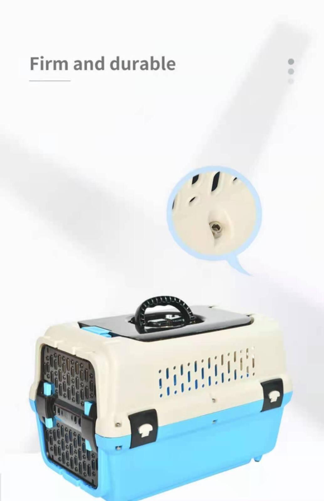 Large Dog Cat Crate Pet Rabbit Carrier Travel Cage With Tray & Window Blue