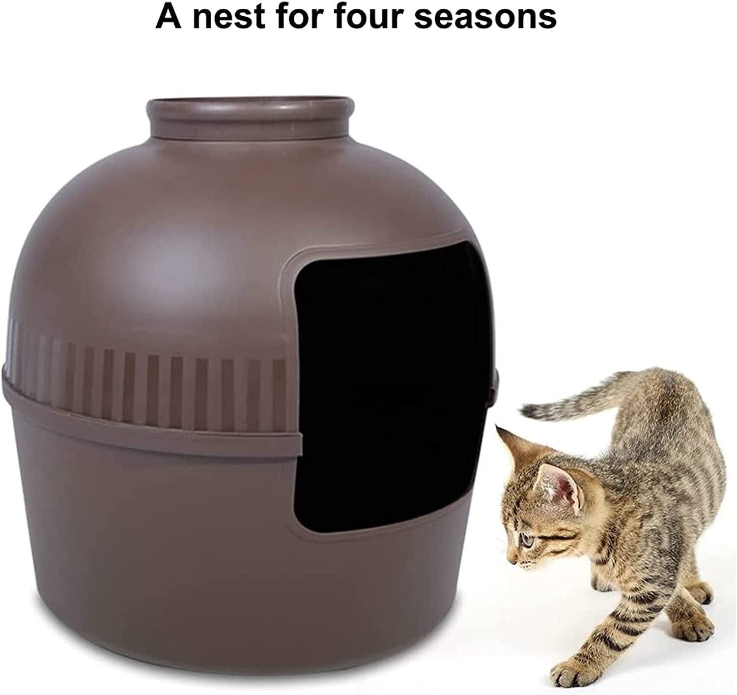 Multifunctional Cat Litter Box Pet Cat House Semi-Enclosed Brown