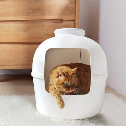 Multifunctional Cat Litter Box Pet Cat House Semi-Enclosed White