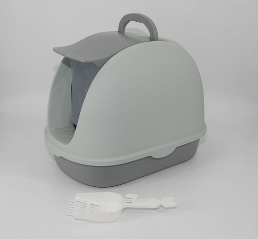 Portable Hooded Cat Toilet Litter Box Tray House with Scoop and Grid Tray