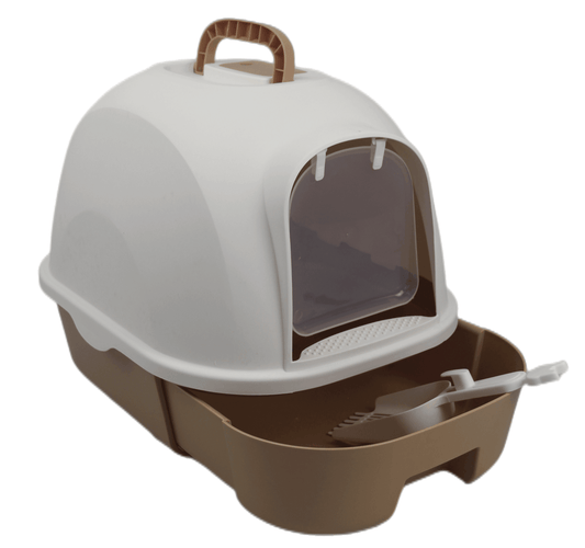 Large Hooded Cat Toilet Litter Box Tray House With Drawer and Scoop Little Brown