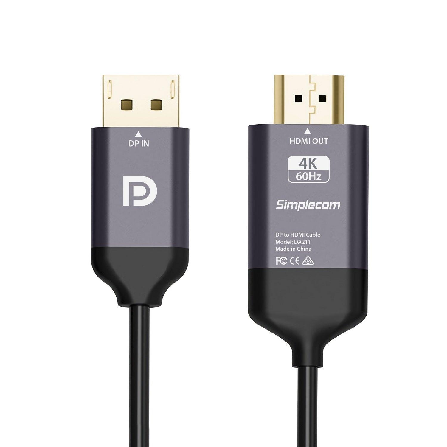 Simplecom DA211 Active DisplayPort to HDMI 2.0 Cable 2M 4K@60Hz