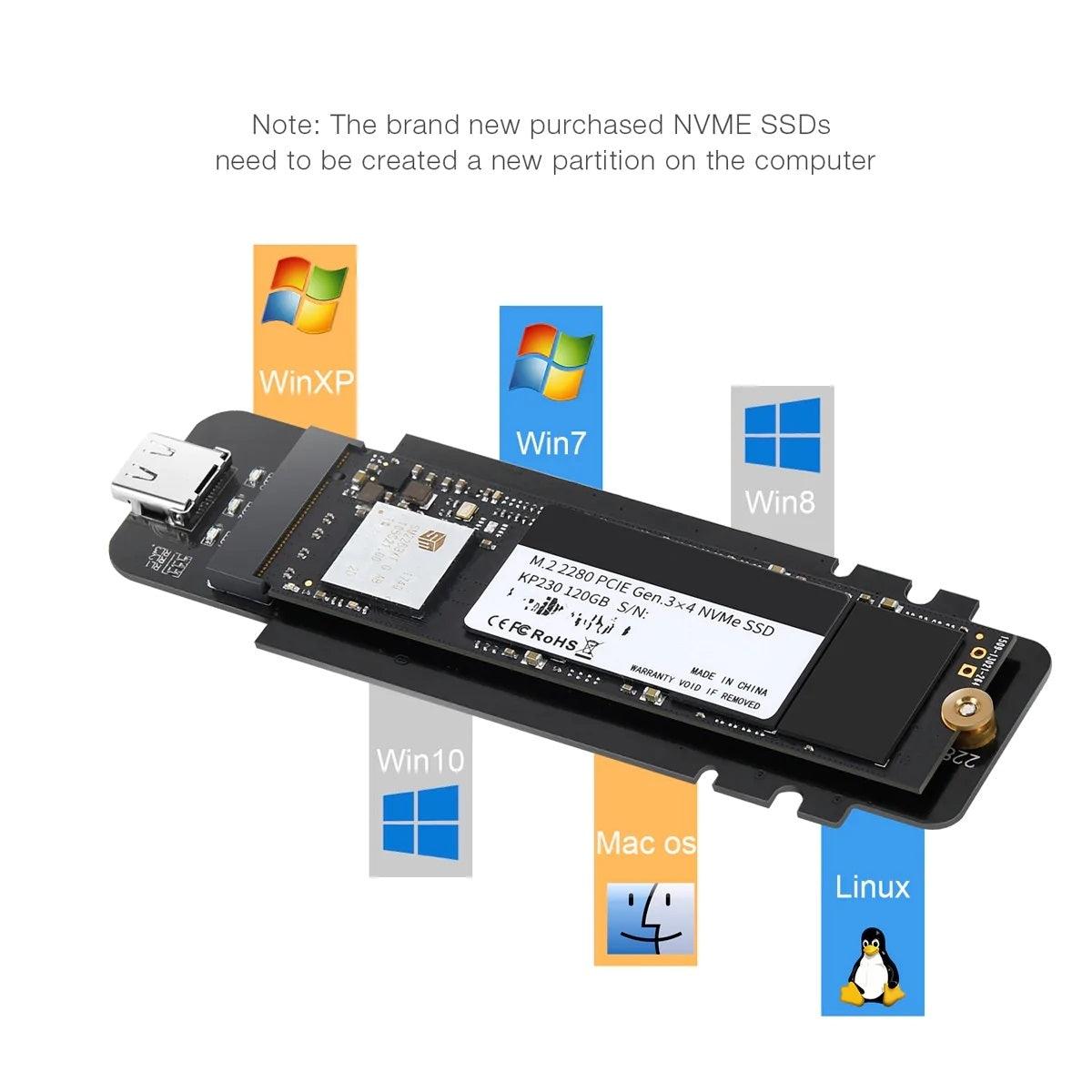 CHOETECH PC-HDE02 M.2 to USB SSD Reader (Enclosure only) Supports M-Key (PCI-E NVMe-based)