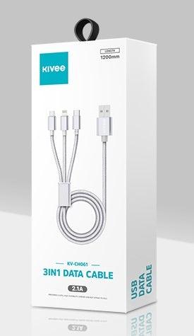 KIVEE CH061 USB to 3 IN 1 Charging Cable 1.2M Silver