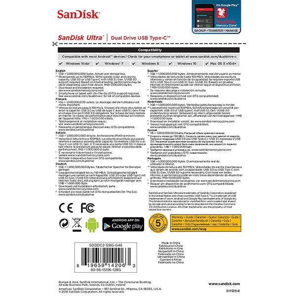 SanDisk 256GB Dual USB 3.1 Type-C Flash Drive -SDDDC2-256G